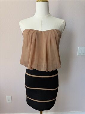Foreign Exchange Strapless Two-Tone Pencil Skirt Dress in Tan and Black